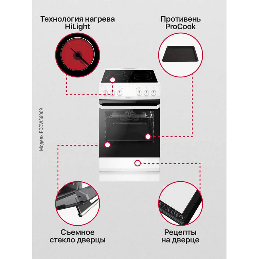 Плитаэлектрическая Hansa FCCW56069 белый стеклокерамика (без крышки)