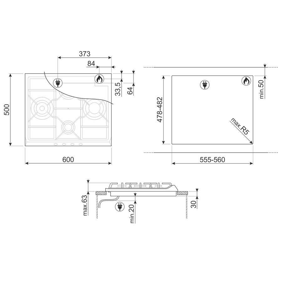 Варочная панель SMEG SER60SGH3 Classica газ, газовая 60см, нерж/фурнитура серебро