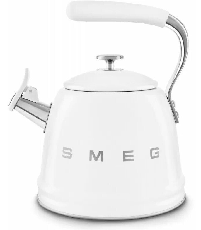 Электрочайник SMEG WKF01WH стиль 50-х гг, со свистком, 2.3л, индикация уровня воды, белый