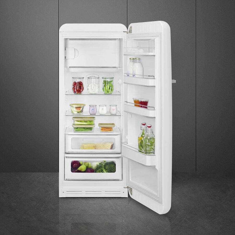Холодильник SMEG FAB28RWH6 отдельностоящий, стиль 50-х, однокамерный, внутренняя морозильная камера, объем 270л, инверторный компрессор, энергоэффект