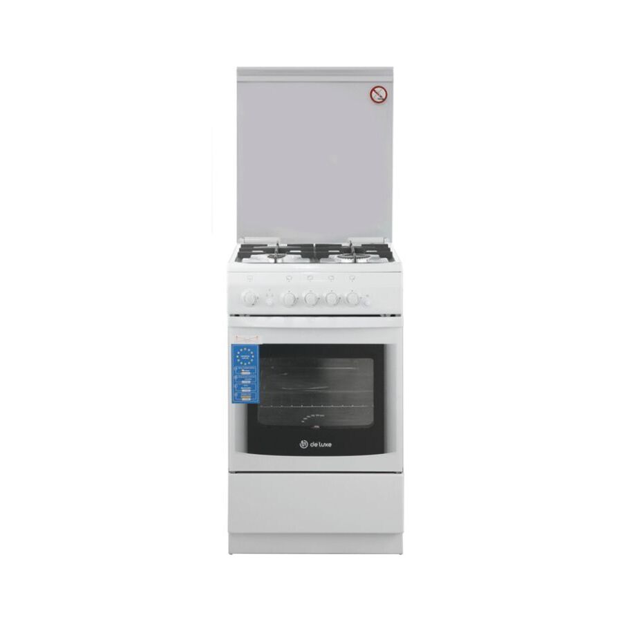 Плита De Luxe 506040.14г (кр) ЧР белый (стеклянная крышка) реш.чугун