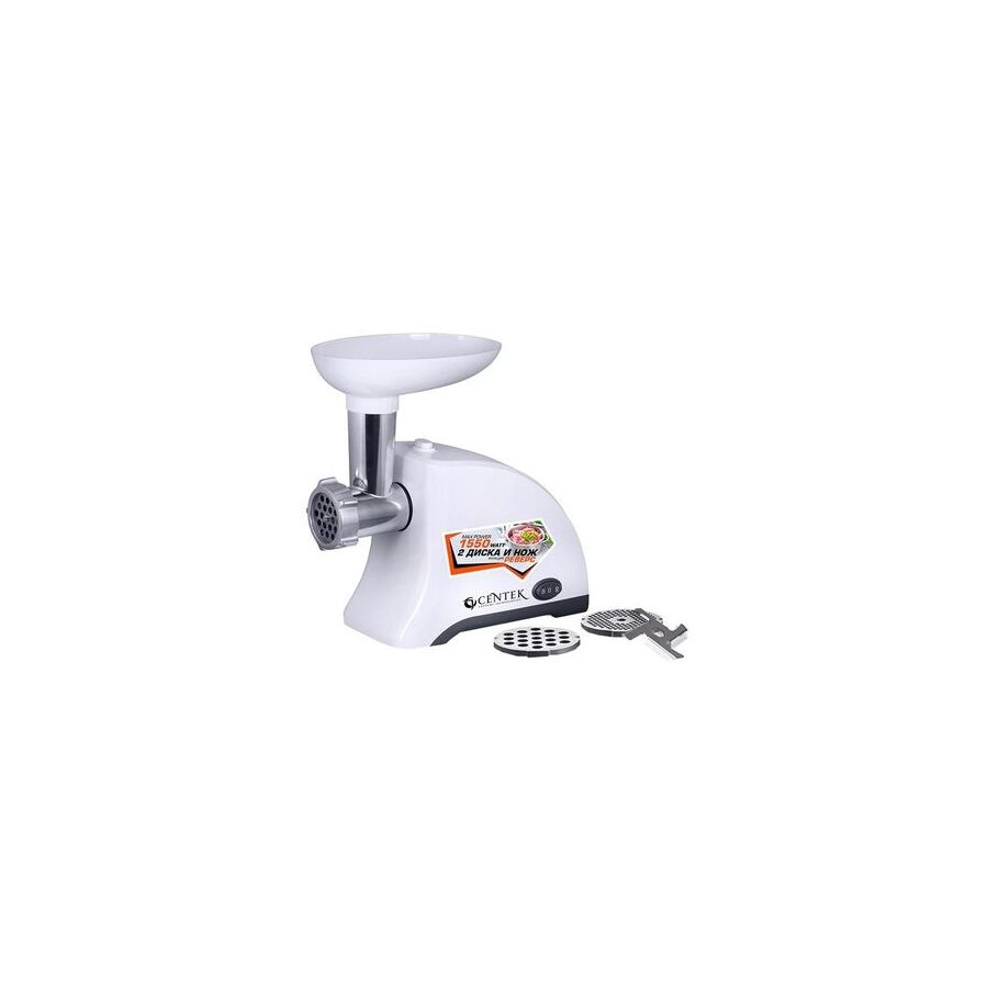 Мясорубка Centek CT-1609 White, 1550Вт, реверс, 2 диска, стальной нож и узлы