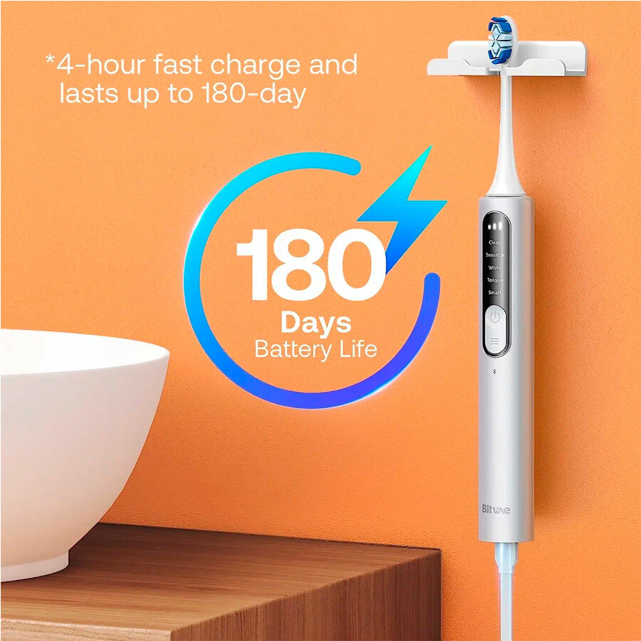Электрическая зубная щетка Bitvae S3 Smart E-Toothbrush (S3 White) с поддержкой прил. для смартфонов (чехол насадки держатель 4 колпачка для наса