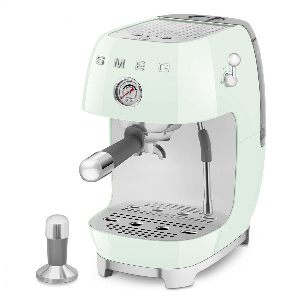 Кофемашина SMEG ECF03PGEU стиль 50-х годов функция одинарный/двойной, сигнал о необходимости очистки, давление 15 бар, капучинатор