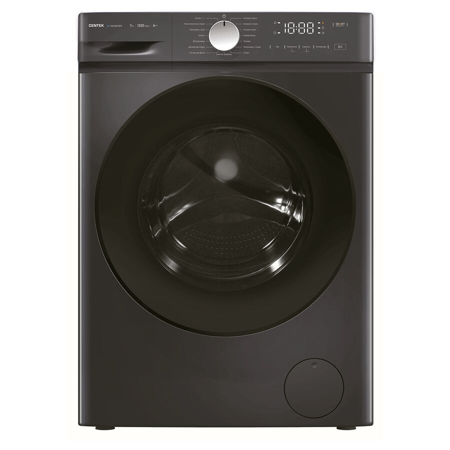 Стиральная машина Centek CT-1923 (черный) 1200 / 7кг / 40см / 16пр /LED-Дисплей / INVERTER /Пар/A+++