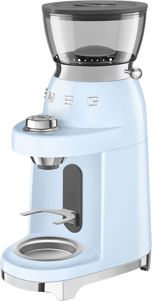 Кофемолка SMEG CGF03PBEU стиль 50-х гг, 15 уровней помола, конические жернова, объем контейнера для кофе 240г пастельный голубой