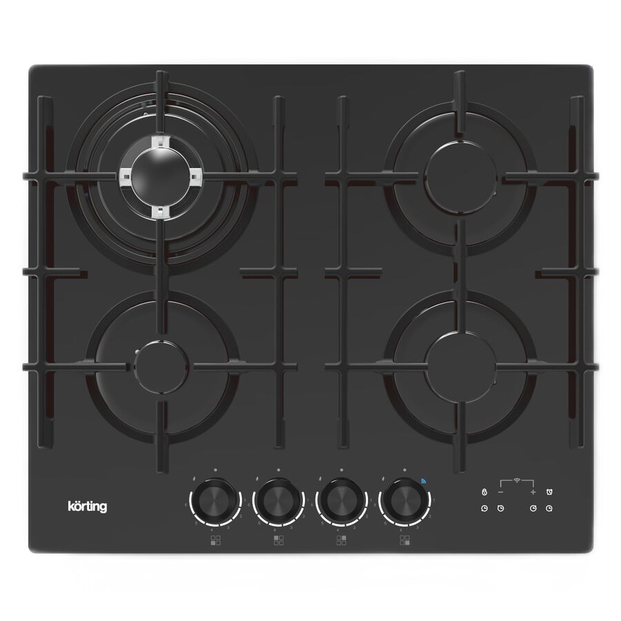 Варочная поверхность KORTING HGG 6447 ICPTN газовая, 60см, 4 конфорки, WOK, газ-контроль, электроподжиг, SABAF, функция управления вытяжкой