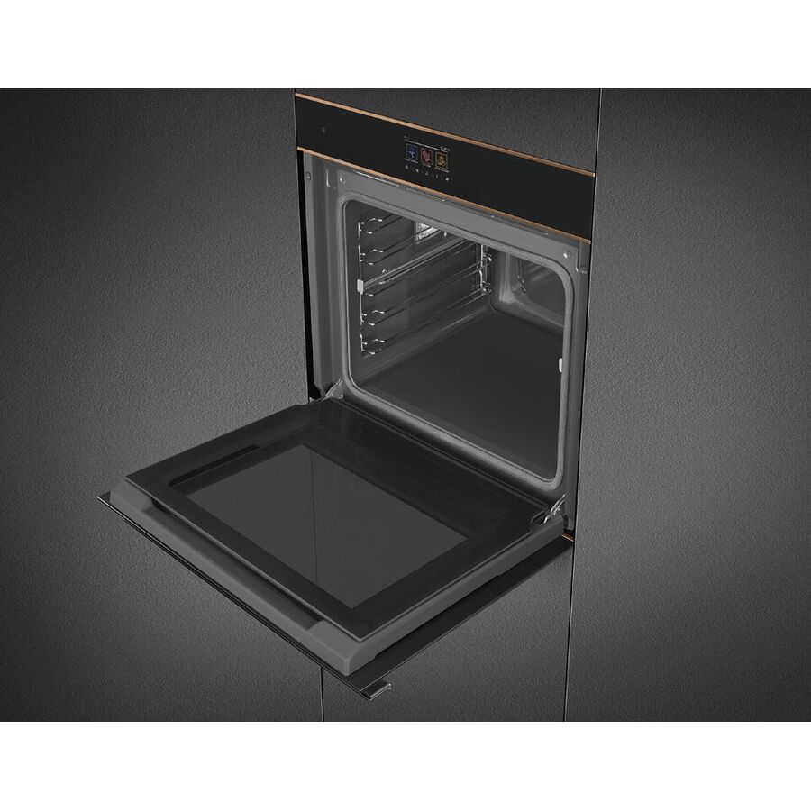 Духовой шкаф SMEG SOP6604TPNR многофункциональный с пиролизом, 60см, 10 функций, чёрное стекло Eclipse, медный профиль