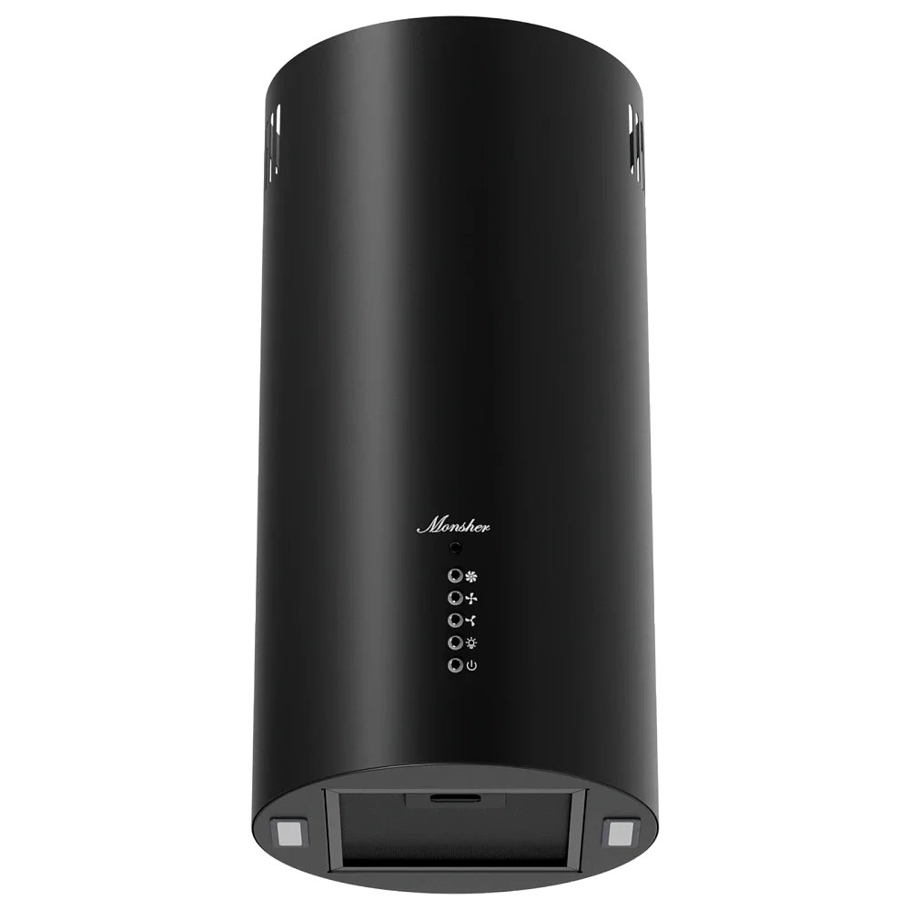 Вытяжка MONSHER WL-Rondo E 70 Noir настенная, ширина 35см, высота производительность 850м3/ч, кнопочное управление, пульт ДУ, 3 скорости, LEDосвещение