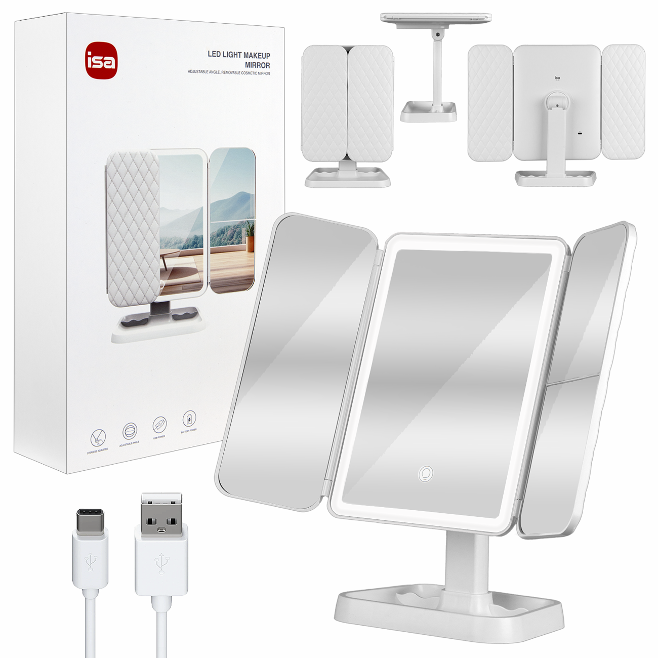 Настольное зеркало для макияжа с подсветкой ML-04 ISA (White)