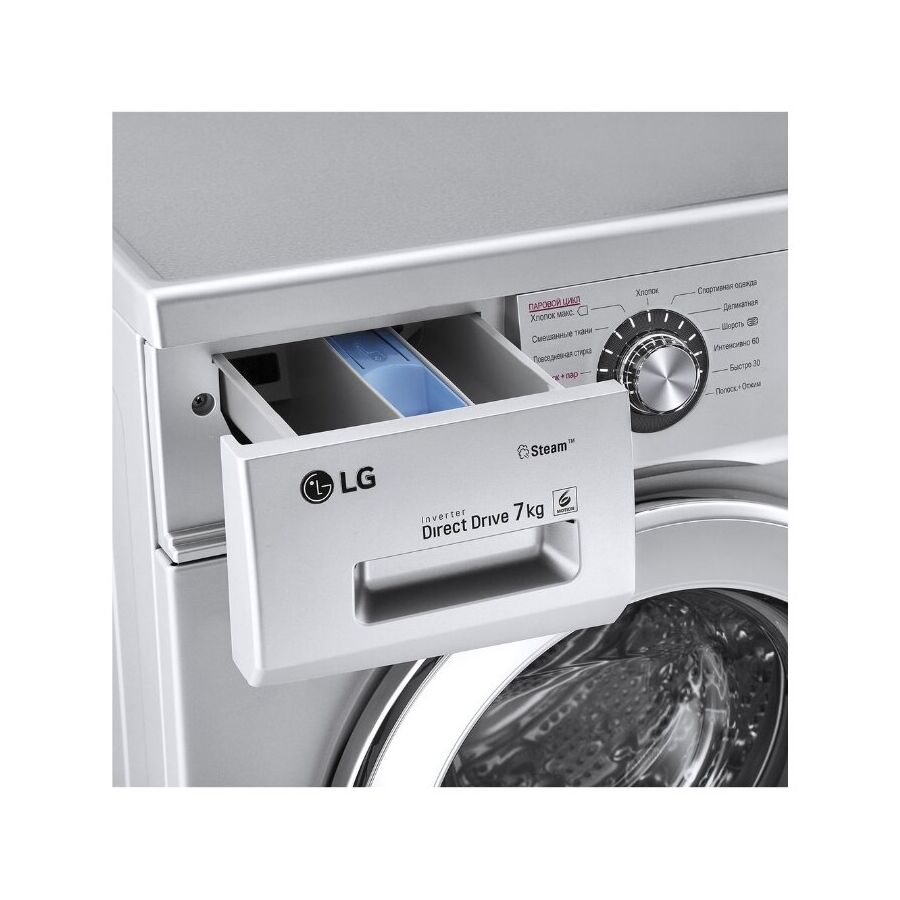 Стиральная машина LG F1296HDS4, серебро 85x60x44см, 7 кг,1200 об/мин, класс A
