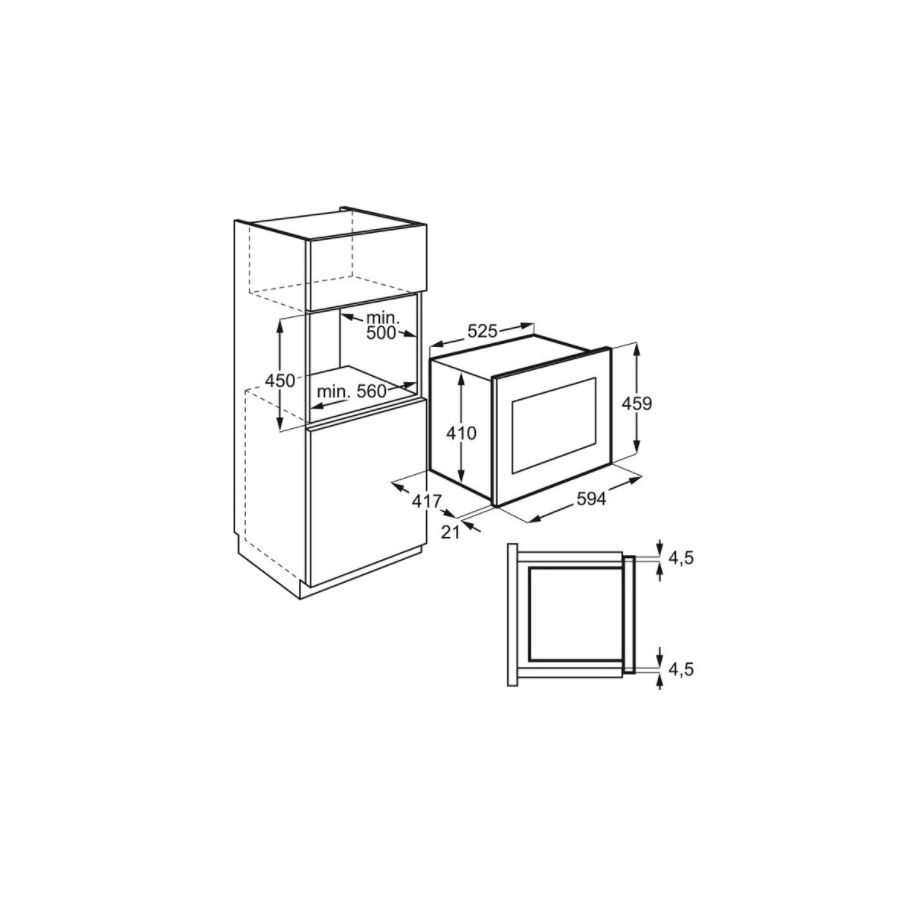 Встраиваемая микроволновая печь ELECTROLUX KMFD264TEX Intuit 800 Flex с грилем, объем 25 л., высота 459 мм, цвет черный/нерж.cталь