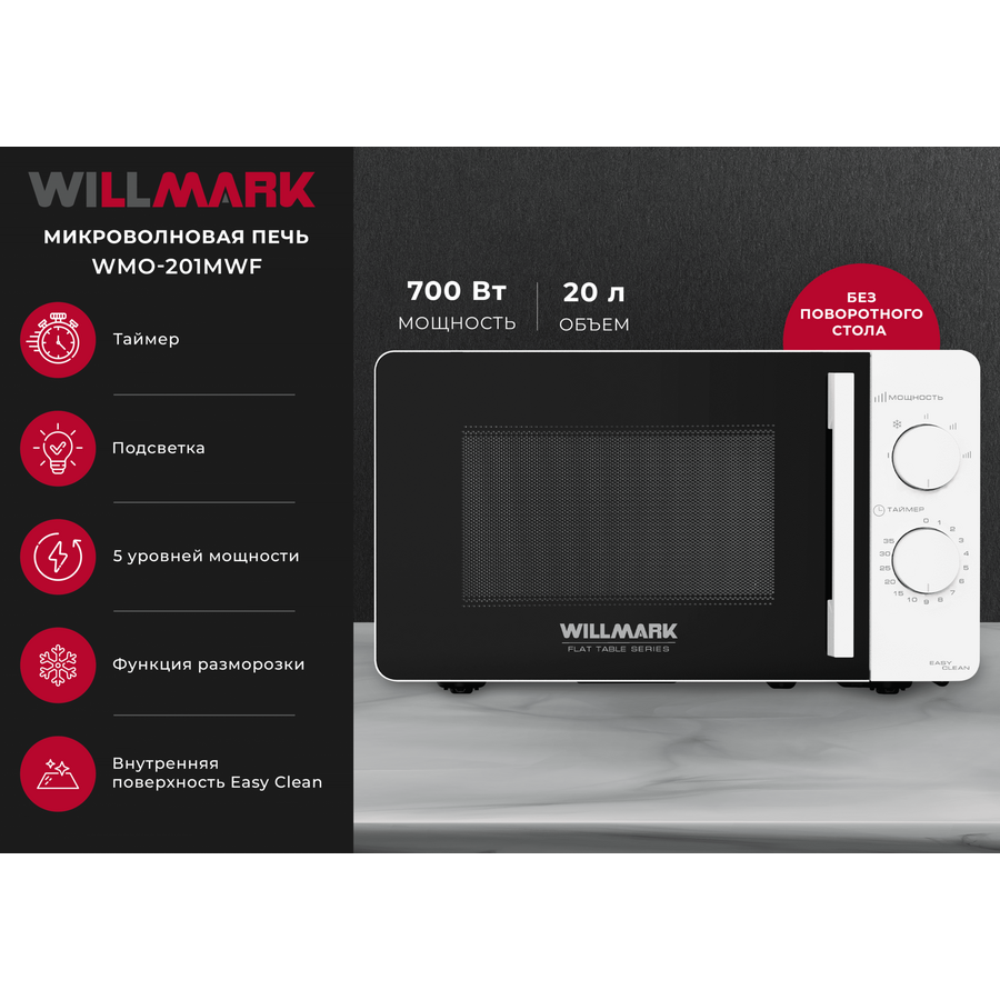 Микроволновая печь WILLMARK WMO-201MWF белый
