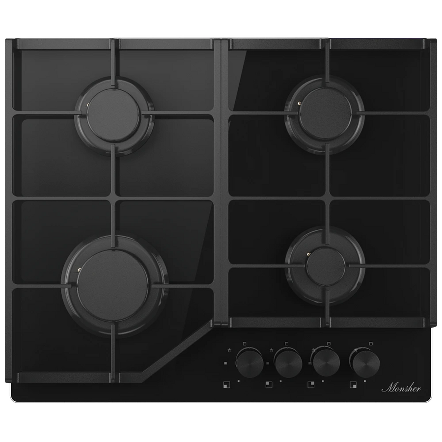 Варочная поверхность MONSHER MGG 62 Noir High-Tech, газ, 59см, газ-контроль, автоматический электроподжиг, чугунные решетки