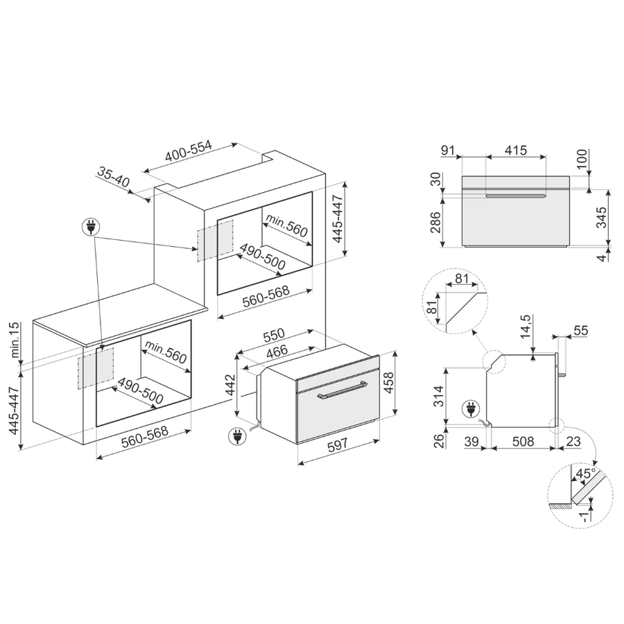 Духовой шкаф SMEG SO4902M1N компактный многофункциональный, комбинированный с микроволновой печью, ширина 60см, высота 45см