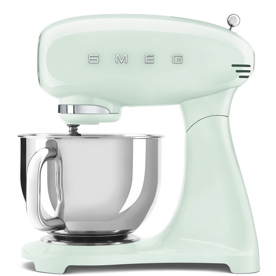 Миксер планетарный SMEG SMF05PGEU стиль 50-х гг, мощность 1000Вт, объем чаши 4.8л, 10 скоростей, пастельный зеленый