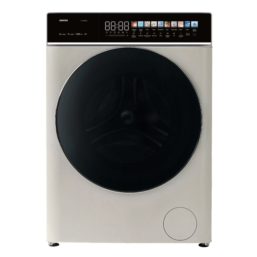 Стиральная машина Centek CT-1946 (бежев) 1400 /8кг/ 52см /11прог /Диспл/INVERTER/Сушка 5кг/Пар/A+++