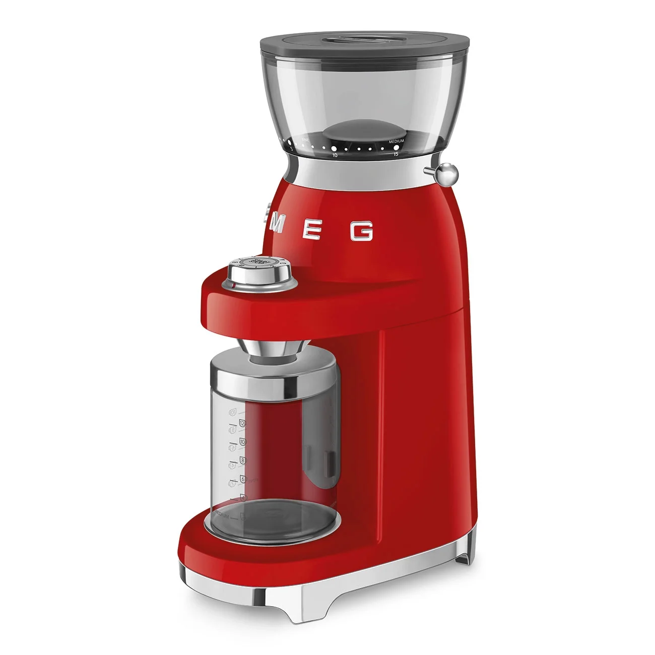 Кофемолка SMEG CGF03RDEU стиль 50-х гг, 15 уровней помола, конические жернова, объем контейнера для кофе 240г, красный