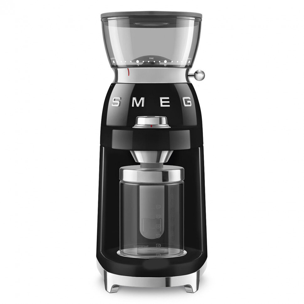 Кофемолка SMEG CGF03BLEU стиль 50-х годов 15 уровней помола, конические жернова, объем контейнера для кофе 240г, пастельный черный