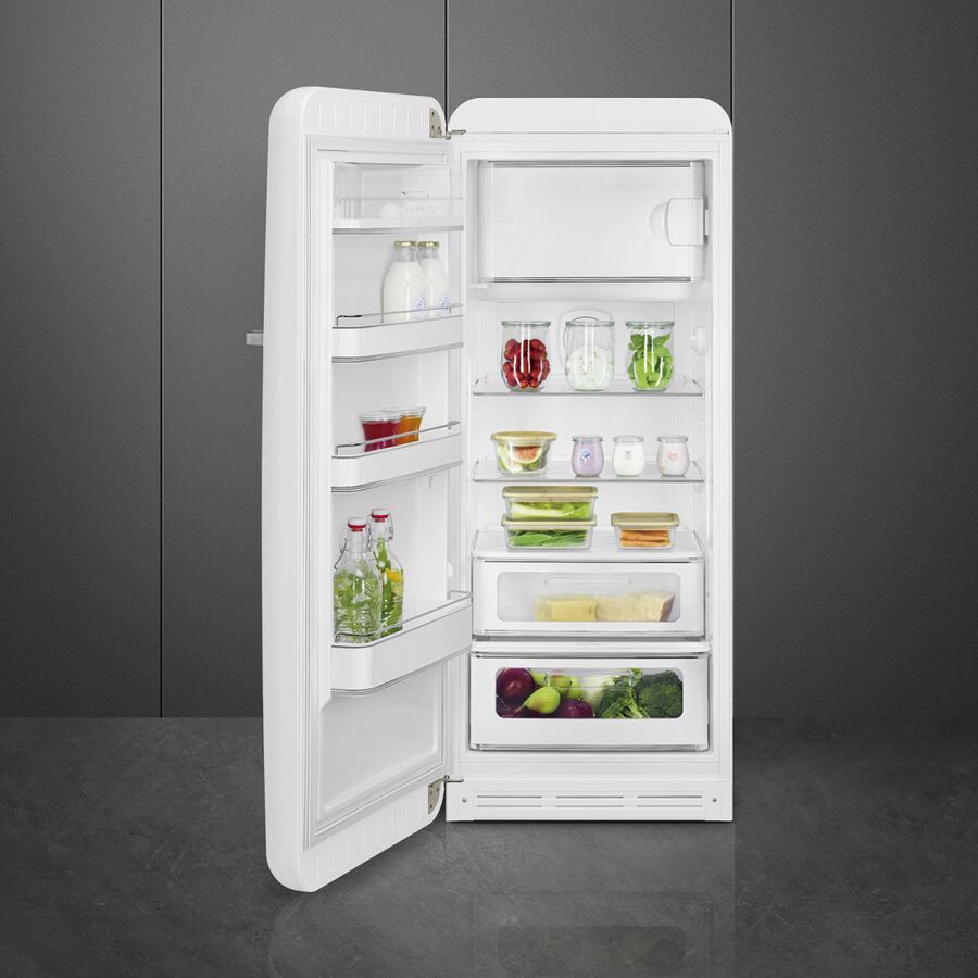 Холодильник SMEG FAB28LWH6 отдельностоящий, стиль 50-х, однокамерный, внутренняя морозильная камера, объем 270л (244 + 26) LED освещение