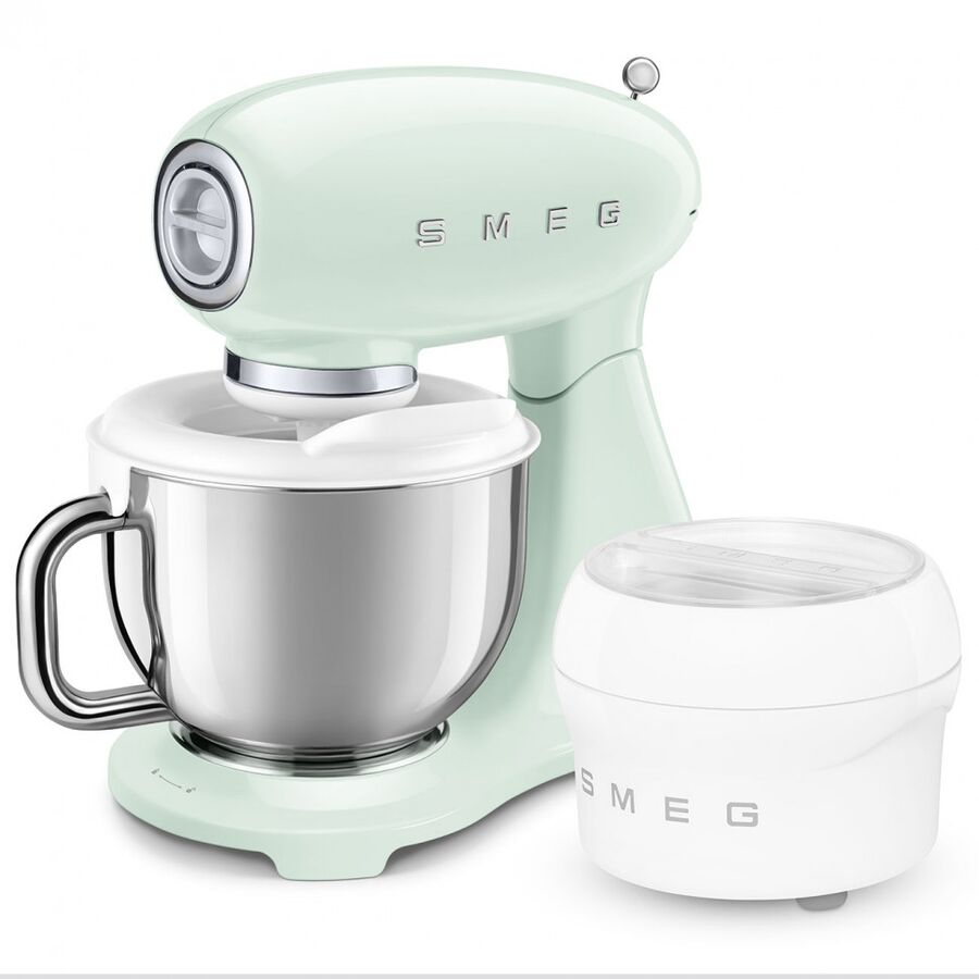Миксер планетарный SMEG SMF05PGEU стиль 50-х гг, мощность 1000Вт, объем чаши 4.8л, 10 скоростей, пастельный зеленый