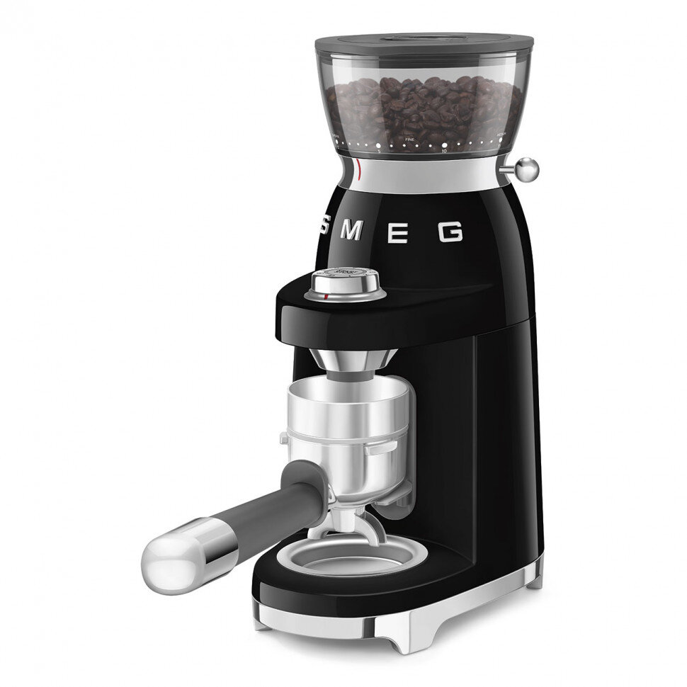 Кофемолка SMEG CGF03BLEU стиль 50-х годов 15 уровней помола, конические жернова, объем контейнера для кофе 240г, пастельный черный