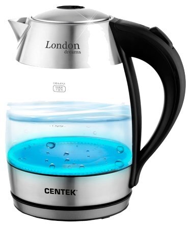 Чайник Centek СТ-0059 London. стекло. 1 вл. 2200Вт. LED подсветка. отделка нерж