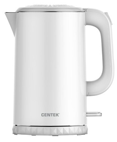 Чайник Centek СТ-0020 (белый) металл 1 .7л, 2200Вт. бесшовная колба. двойные стенки