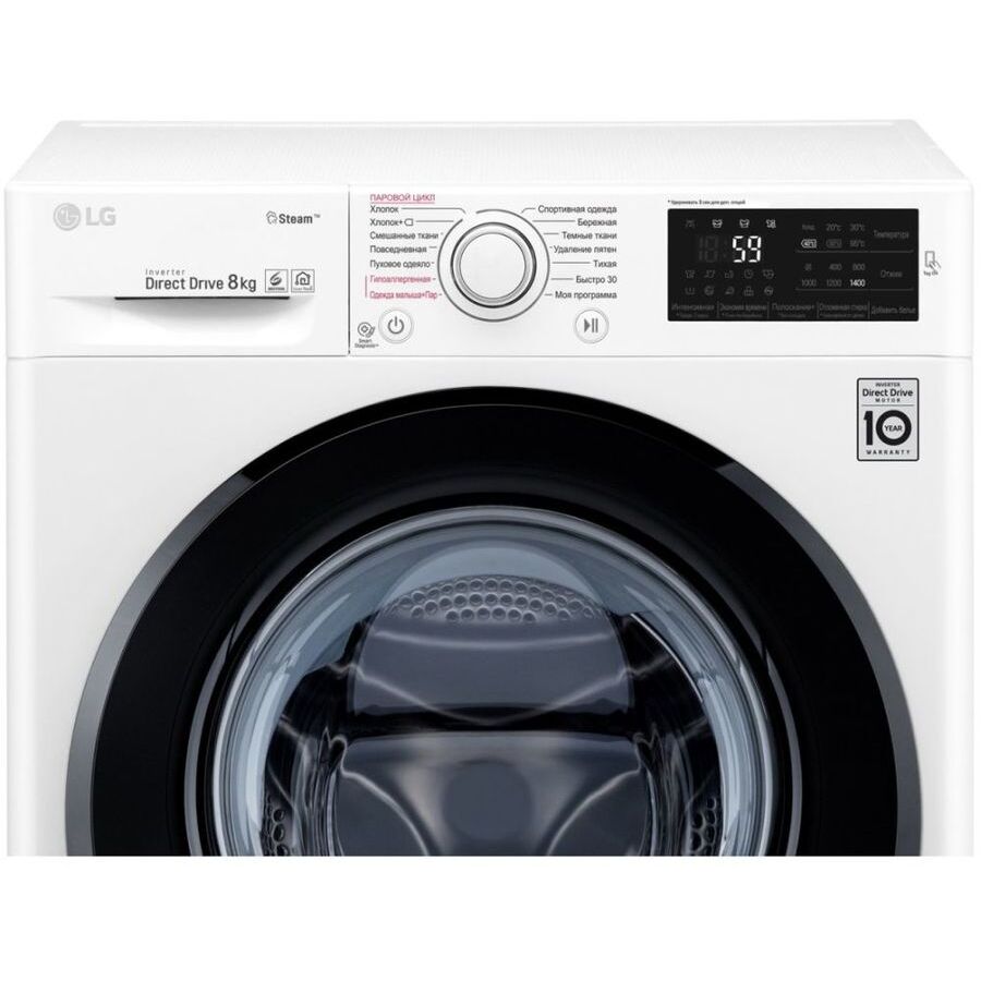 Стиральная машина LG F4M5TS6W 85x60x56см кл.:A фронт. макс.:8кг белый, люк-черный, 1400 об/мин