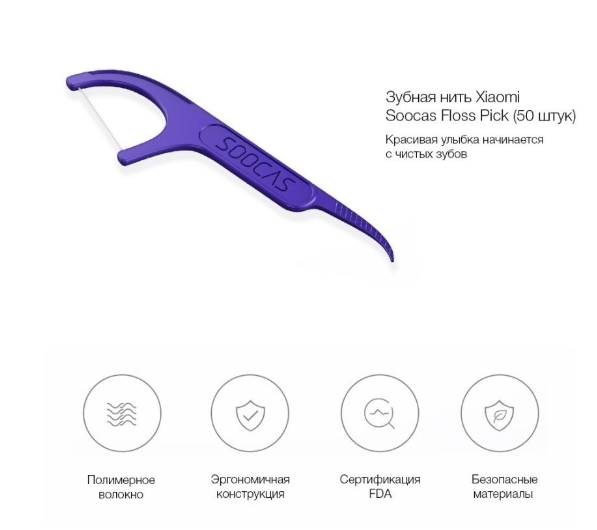 Зубная нить Xiaomi (Mi) Soocas Dental Floss Pick D1-CN1 (1 pack) 50шт China, голубая