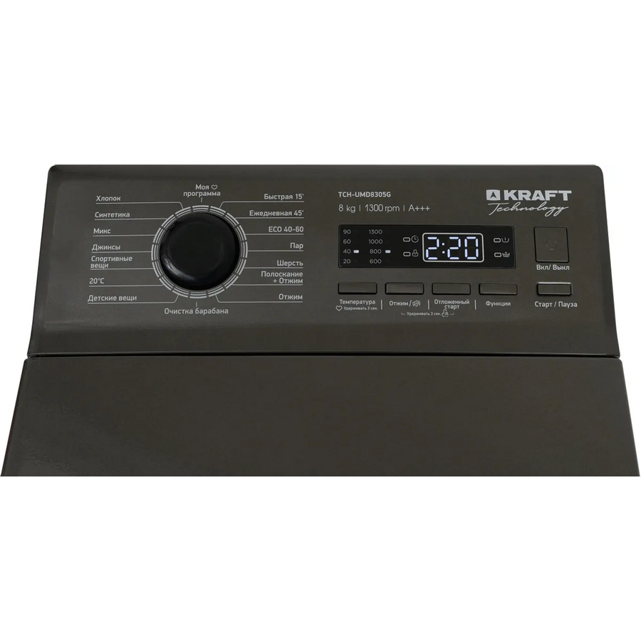 Стиральная машина KRAFT WM Technology TCH-UMD8305G с вертикальной загрузкой 8кг 1300об/мин с паром инверторная