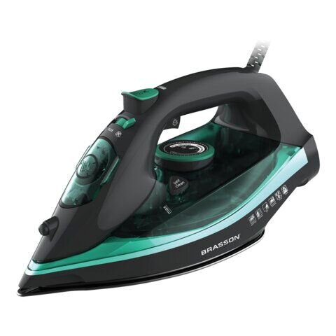 Утюг BRASSON SI-2550, 2400Вт, керамика, автоотключение, антикапля, шнур 2,8м, самоочистка, графит/бирюзовый