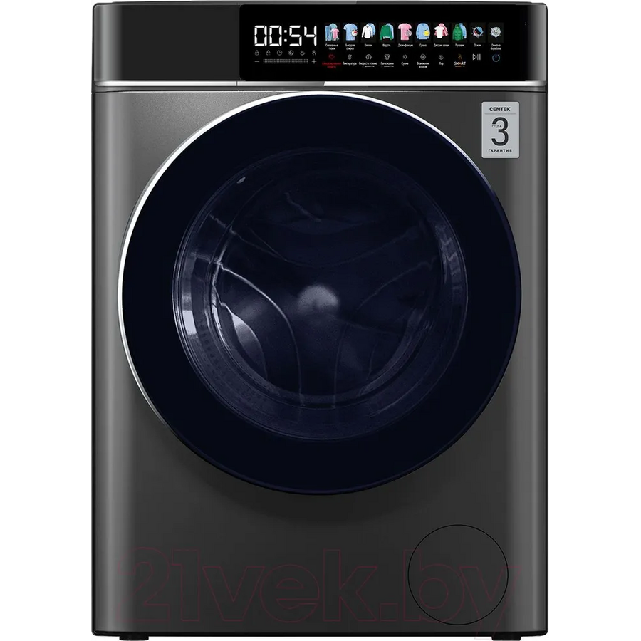 Стиральная машина Centek CT-1948 (серый) 1400 /10кг/ 52см / 11пр /Диспл/INVERTER/Сушка 6кг/Пар/A+++