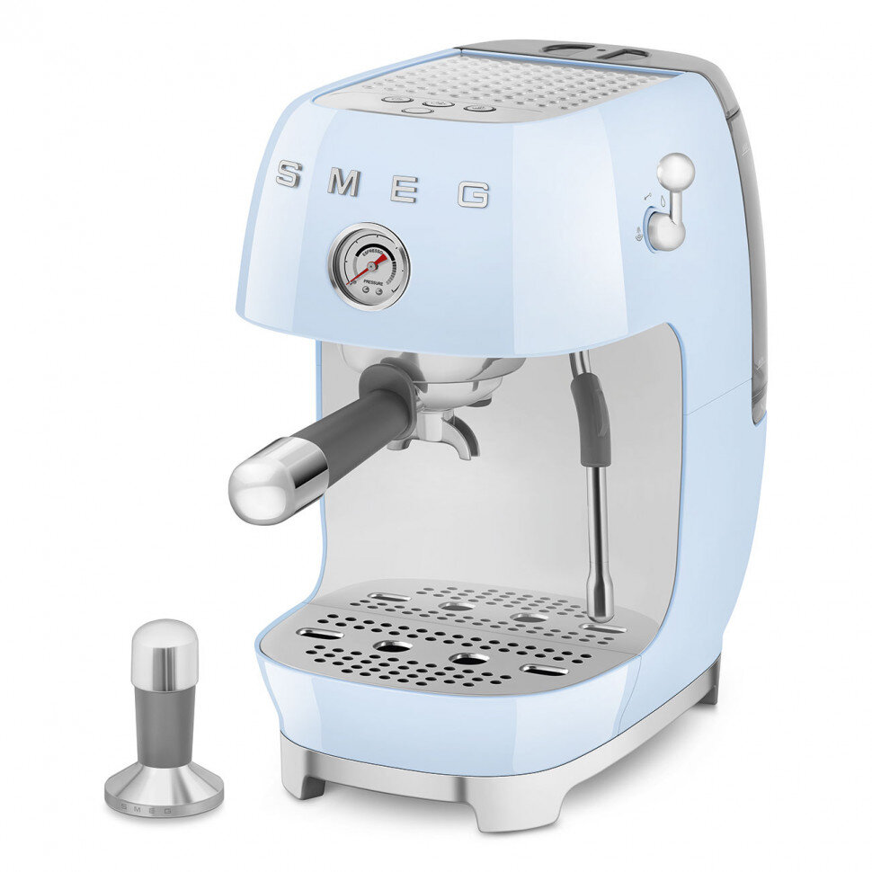 Кофемашина SMEG ECF03PBEU стиль 50-х годов функция одинарный/двойной, сигнал о необходимости очистки, давление 15 бар, капучинатор