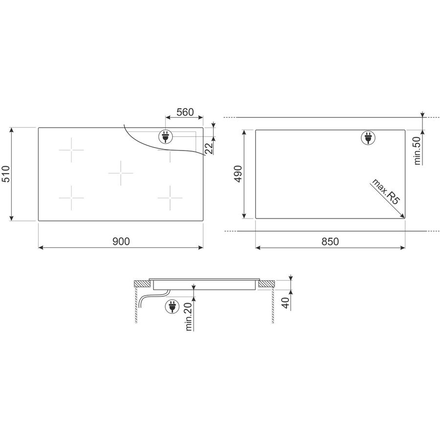 Варочная панель SMEG SE495ETD 90см, ультранизкий профиль, Compact Slider, 5 зон, черный