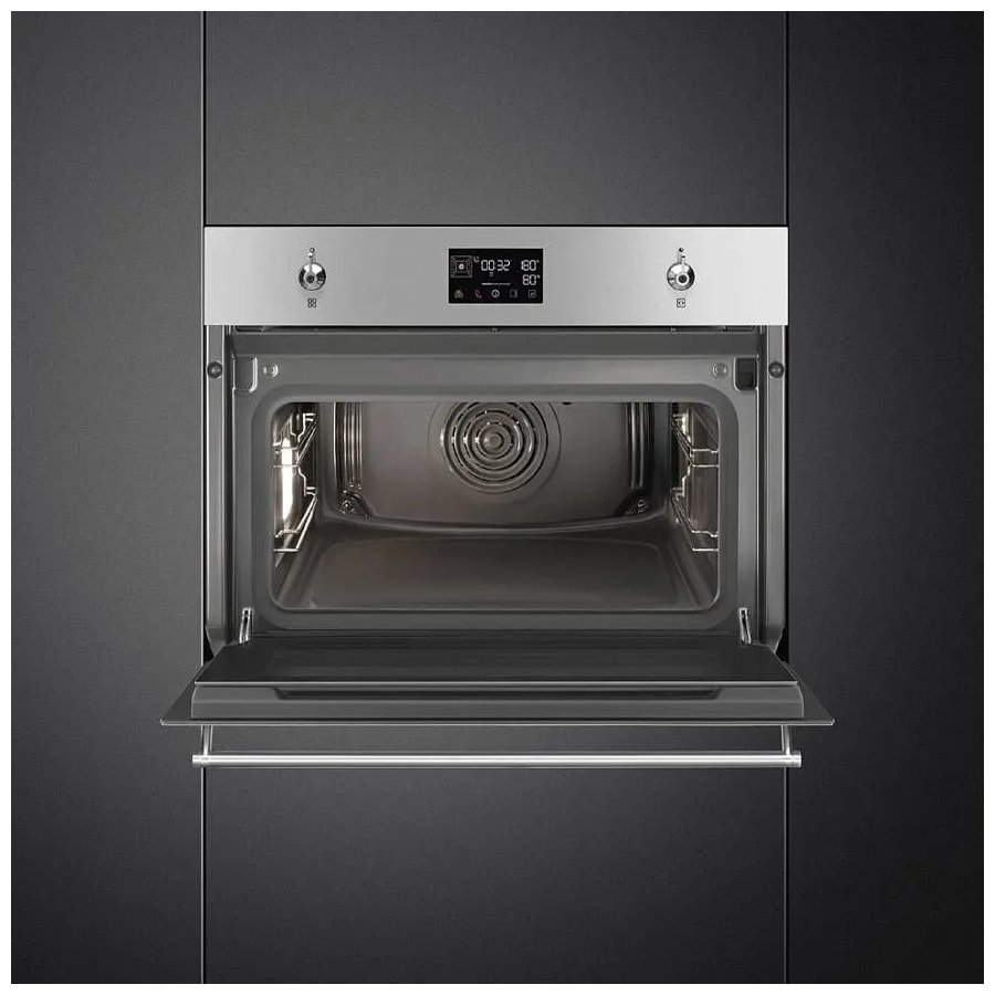 Духовой шкаф SMEG SO4302S3X компактный с паром, 45см, 41л., 12 функций, паровая очистка, нерж. сталь