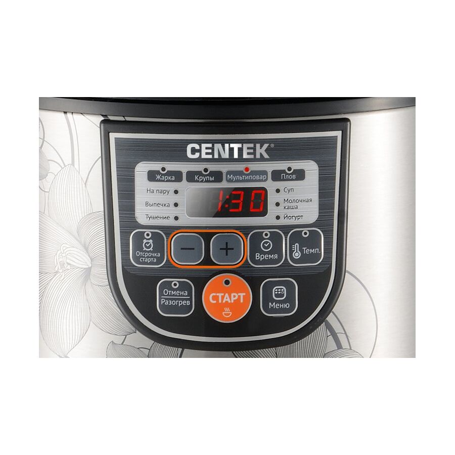 Мультиварка Centek CT-1498 Ceramic (чёрный, сталь) 700Вт, 5.0л, керамическое покрытие чаши, 10 пр-м.
