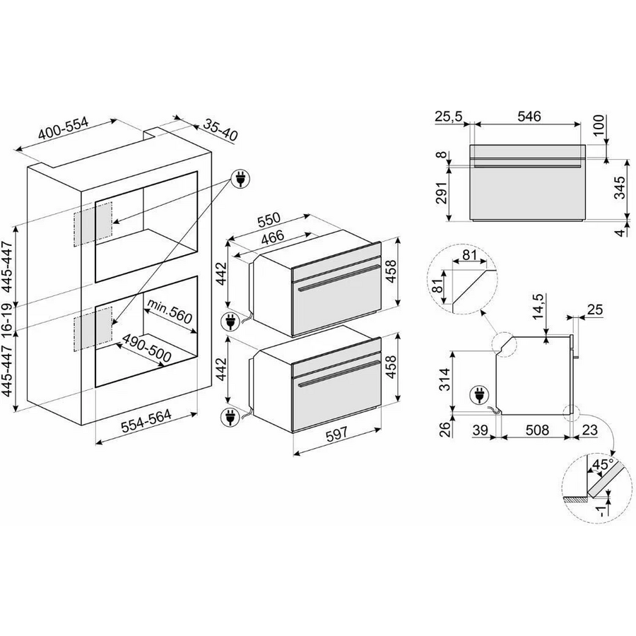 Духовой шкаф SMEG SO4102S3B3 Linea 45см, с паром, паровая очистка, 12 программ, 41л, черный