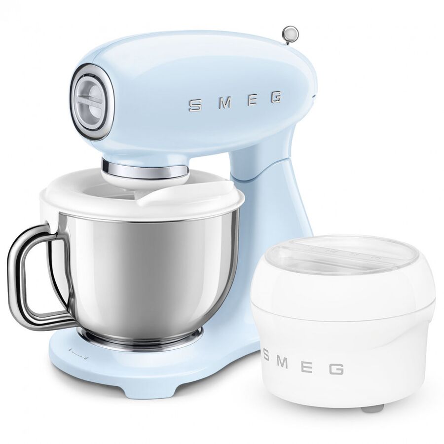 Миксер планетарный SMEG SMF05PBEU стиль 50-х гг, мощность 1000Вт, объем чаши 4.8л, 10 скоростей, пастельный голубой