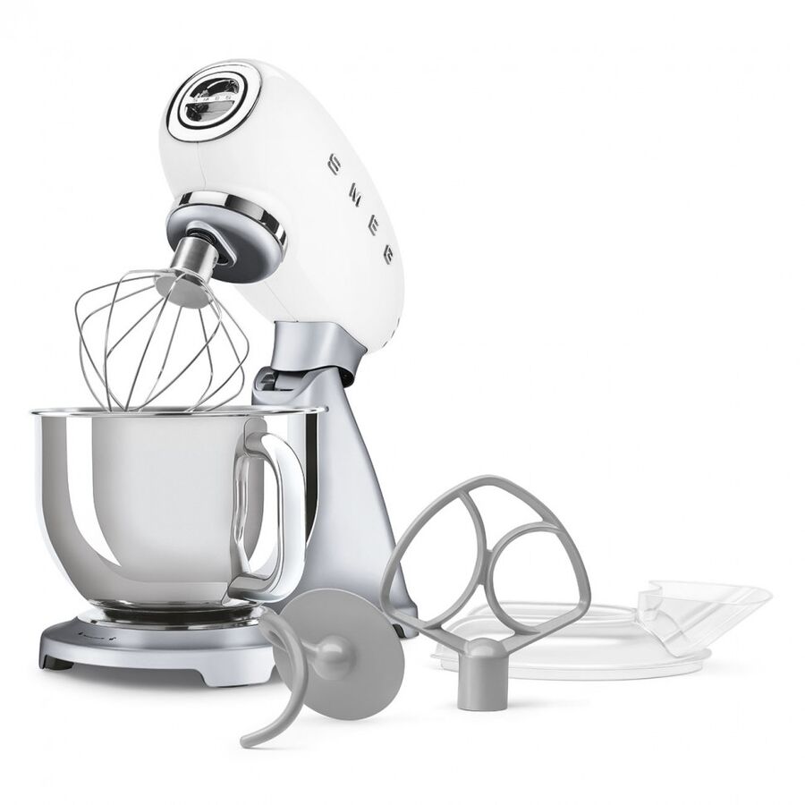 Миксер планетарный SMEG SMF04WHEU стиль 50-х гг, мощность 800Вт, объем чаши 4.8л, 10 скоростей, белый