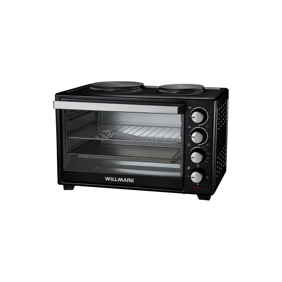 Мини-печь WILLMARK WHO-321BL 30л, 2 чугун.конф.1000+750Вт, лампа, 4 линейных ТЭНа, черн
