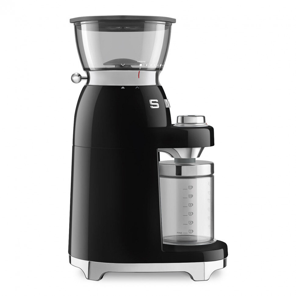 Кофемолка SMEG CGF03BLEU стиль 50-х годов 15 уровней помола, конические жернова, объем контейнера для кофе 240г, пастельный черный