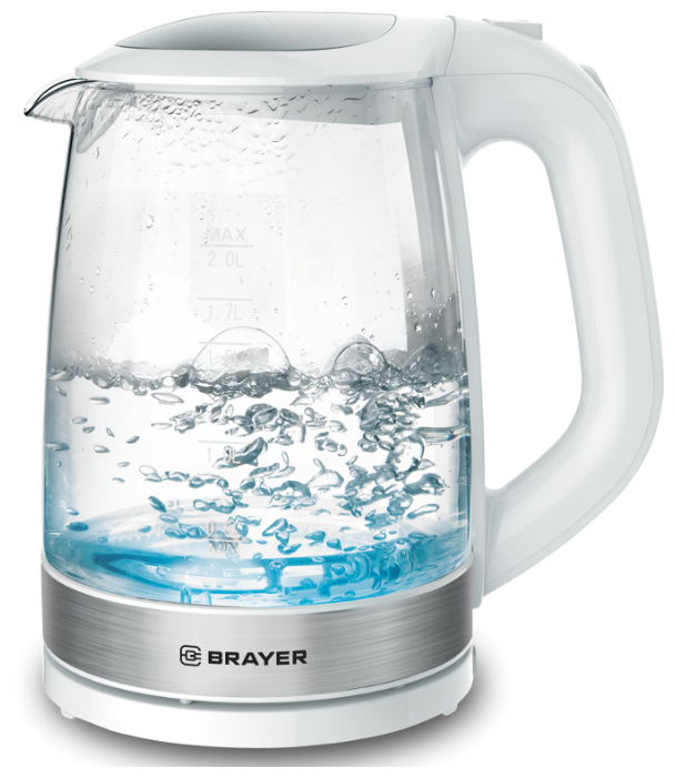 Чайник BRAYER BR1040 WH (2220Вт, 2 л, стекл., белый.)