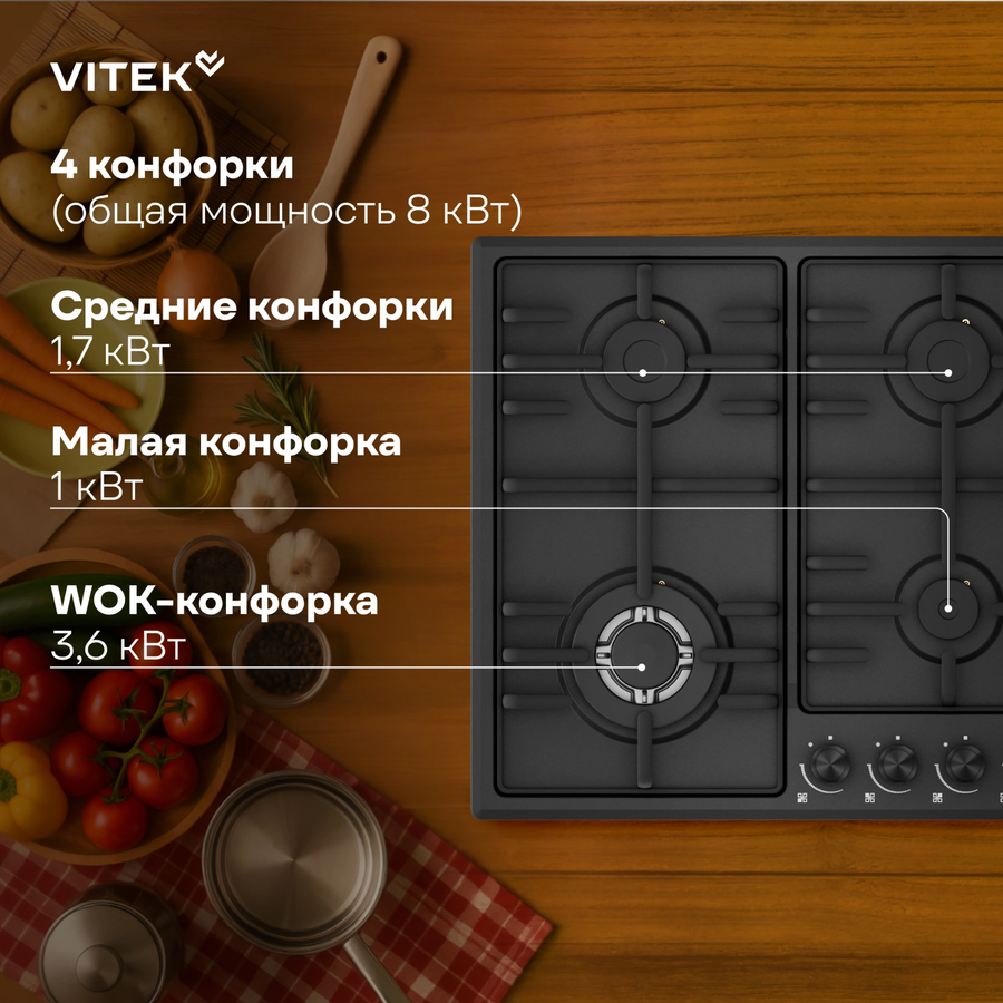 Варочная поверхность Vitek VGH 6410W MBK черный матовый