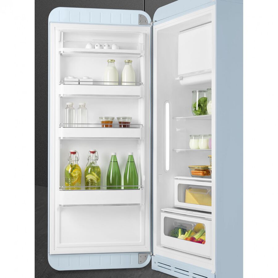 Холодильник SMEG FAB28LPB6 отдельностоящий, стиль 50-х, однокамерный, внутренняя морозильная камера, объем 270л, LED освещение, инверторный компрессор