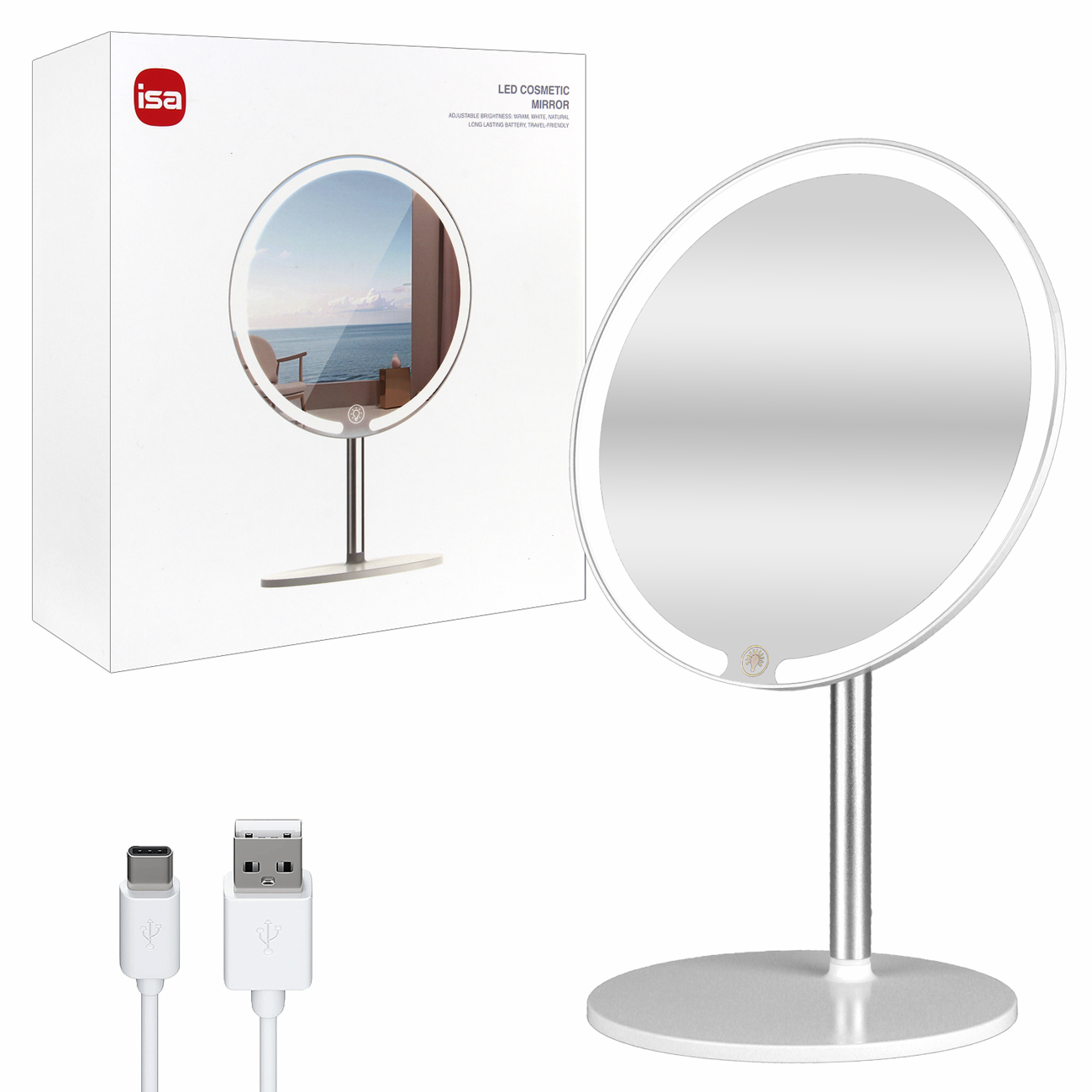 Настольное зеркало для макияжа с подсветкой ML-01 ISA (White)