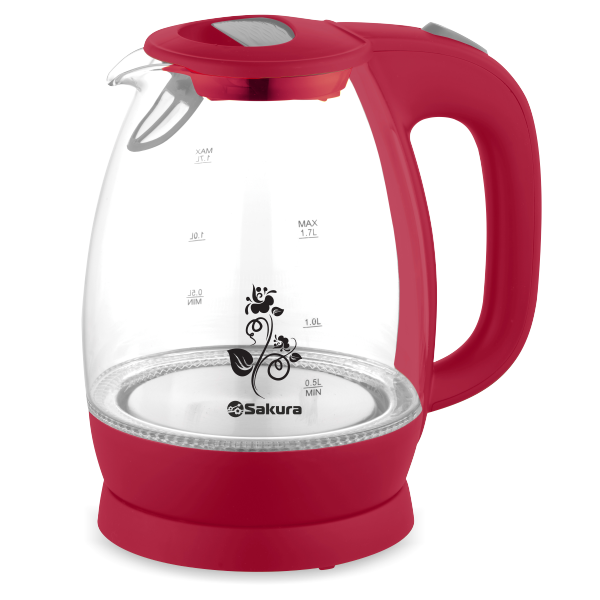 Электрочайник Sakura SA-2715R 1.7 стекл подсв красный