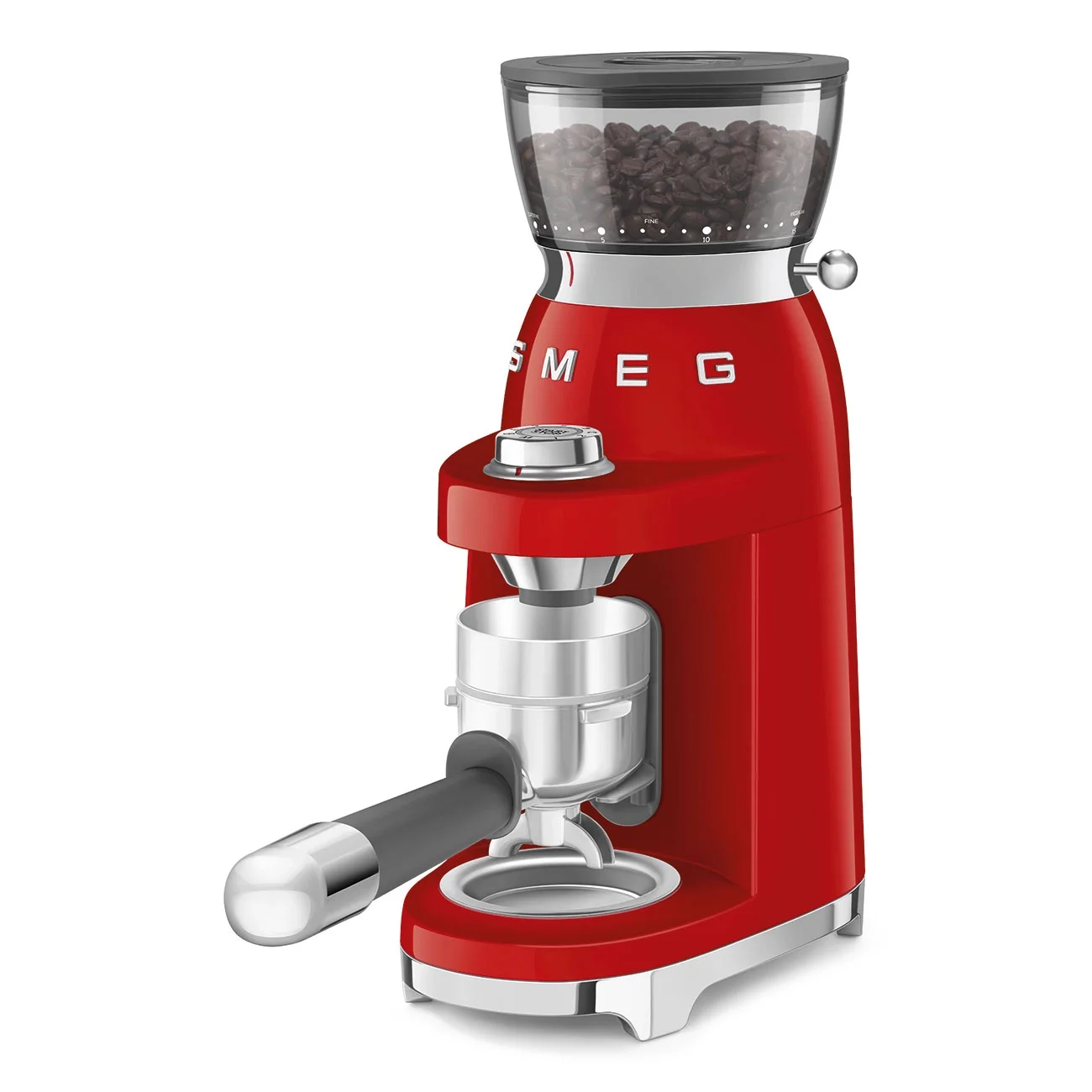 Кофемолка SMEG CGF03RDEU стиль 50-х гг, 15 уровней помола, конические жернова, объем контейнера для кофе 240г, красный