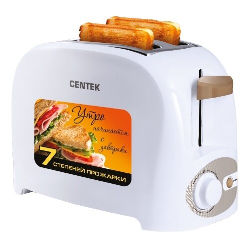Тостер Centek CT-1420 (белый) 750 Вт, 7 уровней мощности, теплоизолированный корпус, функция отмены