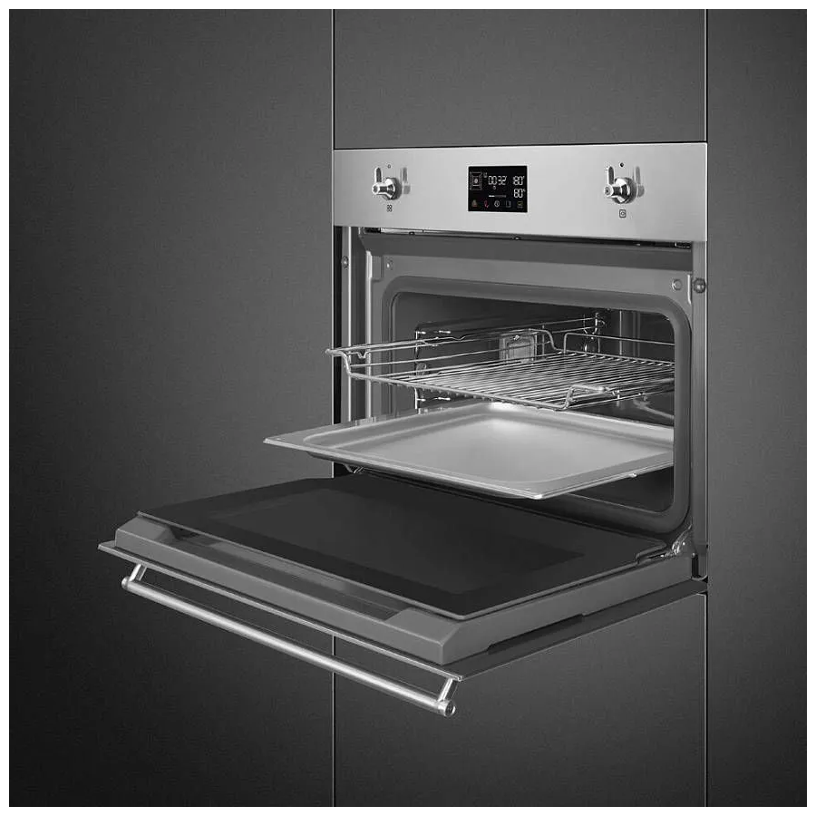 Духовой шкаф SMEG SO4302S3X компактный с паром, 45см, 41л., 12 функций, паровая очистка, нерж. сталь